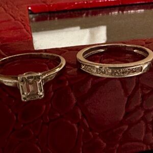 14k White Gold Natural Diamond Engagement and Wedding Women's Ring Set